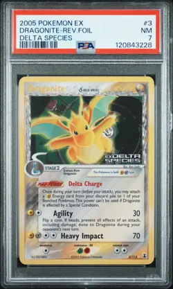 2005 POKEMON EX DELTA SPECIES #3 DRAGONITE-REVERSE FOIL PSA 7 - Image 1