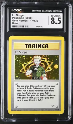CGC 8.5 Lt. Surge 2000 Gym Heroes 17/132 Holo SWIRL Pokemon Card - Image 1