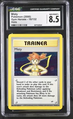 CGC 8.5 Misty 2000 Gym Heroes 18/132 Holo Pokemon Card - Image 1
