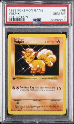 1999 POKEMON BASE SET 1ST EDITION #68 VULPIX PSA 10 - Image 1