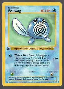Poliwag Pokemon 1st Edition Base Set 59/102 LP-NM Non-Holo Shadowless Common - Image 1