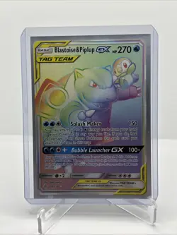Pokemon Cosmic Eclipse Blastoise and Piplup GX Tag Team Rainbow 253/236 - Image 1