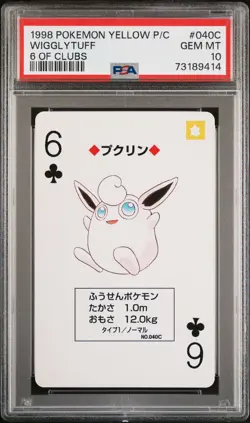PSA 10 Pokemon Playing Card Poker Yellow Wigglytuff #040C 6 of Clubs 1998 Pop 1 - Image 1