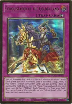 Yu-Gi-Oh Card - MGED-EN054 - CONQUISTADOR OF THE GOLDEN LAND (gold rare) NM/Mint - Image 1