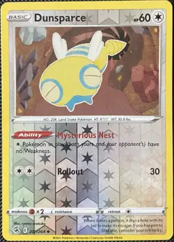 Dunsparce 207/264 Swsh08: Fusion Strike Reverse Holo - Pokemon Card - Image 1