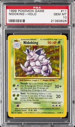 1999 POKEMON BASE SET UNLIMITED #11 NIDOKING-HOLO PSA 10 - Image 1