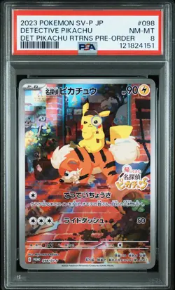 2023 POKEMON JPN SV-P PROMO #098 DETECTIVE PIKACHU PSA 8 - Image 1