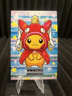 Pikachu Magikarp Poncho- Cracked Ice Holo - Christmas Card Database - Pokemon NM - Image 1