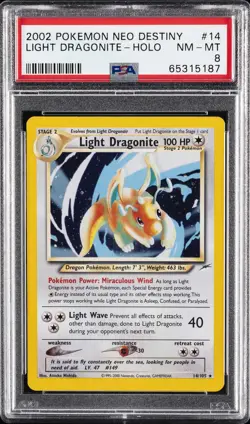 2002 POKEMON NEO DESTINY #14 LIGHT DRAGONITE-HOLO PSA 8 - Image 1