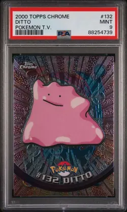 2000 Topps Chrome Ditto Pokemon TV Card #132 PSA Mint 9 - Image 1