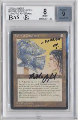 Graded Richard Garfield Signed Altered Helm of Obedience BGS Alliances MTG Magic - Image 1