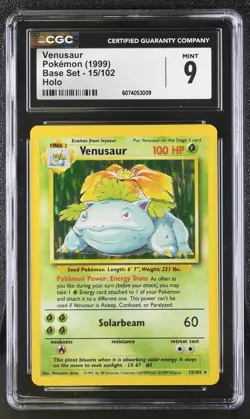 CGC 9 MINT Venusaur 1999 Base Set 15/102 Holo Pokemon Card - Image 1