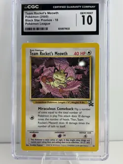 Team Rocket's Meowth 18/53 Wotc Black Star Promo Pokemon CGG 10 **GEM MINT** - Image 1