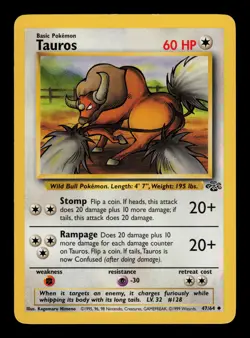 Tauros 47/64 - LP - Jungle, WOTC Pokemon Vintage 1999 - Image 1