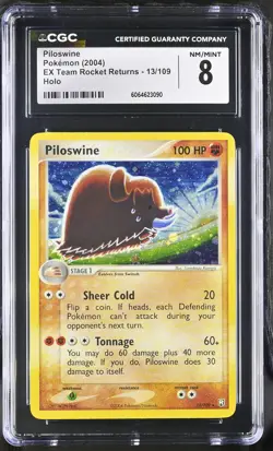 CGC 8 Piloswine 2004 EX Team Rocket Returns 13/109 Holo Pokemon Card - Image 1