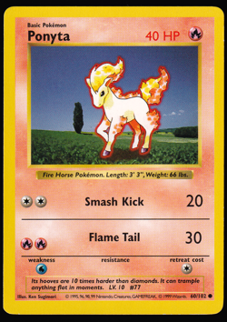 Ponyta 60/102 Shadowless Base Set 1999 Pokemon TCG Card LP - Image 1