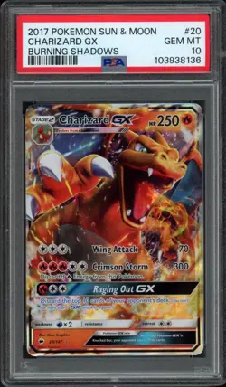 2017 Pokemon Sun & Moon Burning Shadows Charizard GX 20/147 PSA 10 Gem Mint - Image 1