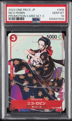 2023 ONE PIECE JPN PROMOS PROMOTION CARD SET 3 #008 NICO ROBIN PSA 10 - Image 1