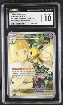 CGC 10 Lillie's Ribombee 164/159 IR Journey Together Pokemon Card - Image 1
