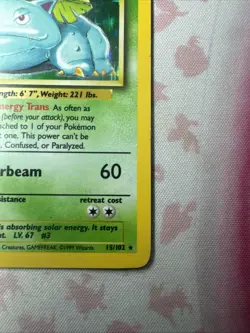LP-MP Pokemon Card Venusaur 15/102 Base Set Unlimited 1999 WOTC Holo Rare - Image 3