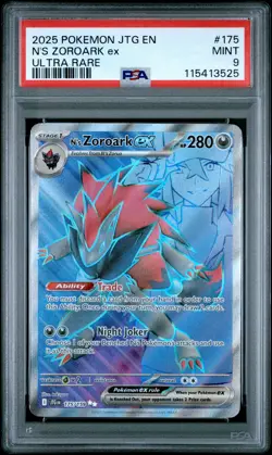 2025 POKEMON JTG EN-JOURNEY TOGETHER ULTRA RARE #175 N'S ZOROARK EX PSA 9 - Image 1