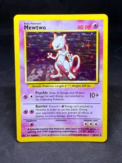 Mewtwo Holo Pokemon Card Unlimited Base Set 10/102 English ungraded Raw MP+ - Image 1