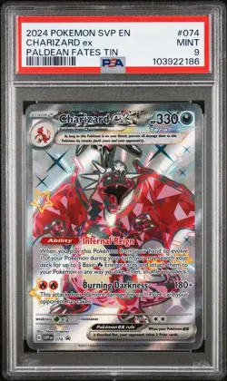 2024 POKEMON SVP EN-SV BLACK STAR PROMO PALDEAN FATES TIN CHARIZARD EX PSA 9 - Image 1