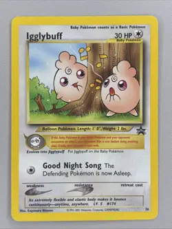 Pokemon Cards: Igglybuff 36 Black Star Promo Wotc Pokemon League TCG NM - Image 1