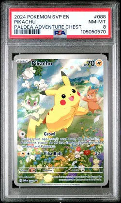 2024 POKEMON SVP EN-SV BLACK STAR PROMO PALDEA ADVENTURE CHEST PIKACHU PSA 8 - Image 1