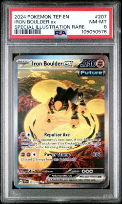 2024 POKEMON TEF EN-TEMPORAL FORCES #207 IRON BOULDER EX PSA 8 - Image 1