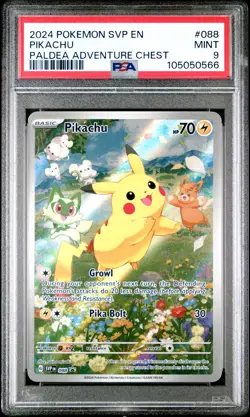 2024 POKEMON SVP EN-SV BLACK STAR PROMO PALDEA ADVENTURE CHEST PIKACHU PSA 9 - Image 1