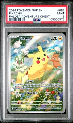 2024 POKEMON SVP EN-SV BLACK STAR PROMO PALDEA ADVENTURE CHEST PIKACHU PSA 9 - Image 1