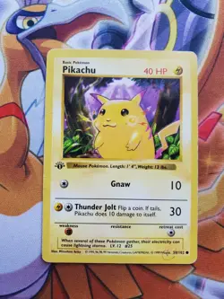 Pokemon Pikachu 1st Edition Base Set (Shadowless) Yellow Cheeks 58/102 HP - Image 1
