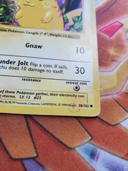 Pokemon Pikachu 1st Edition Base Set (Shadowless) Yellow Cheeks 58/102 HP - Image 3