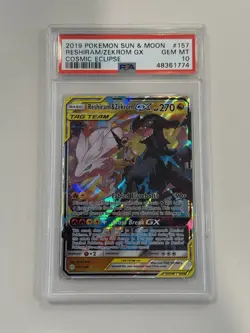 2019 POKEMON SUN & MOON COSMIC ECLIPSE #157 RESHIRAM & ZEKROM GX PSA 10 - Image 1