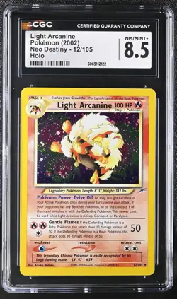 CGC 8.5 Light Arcanine 2002 Neo Destiny 12/105 Holo SWIRL Pokemon Card - Image 1