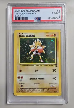 Pokemon 2000 Base Set 2 #8 Hitmonchan Holo Card PSA 6 - Image 1
