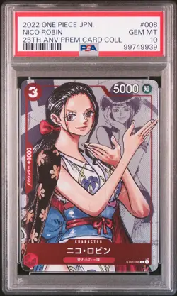 2022 ONE PIECE JPN 25TH ANNIVERSARY PREMIUM CARD COLL #008 NICO ROBIN PSA 10 - Image 1