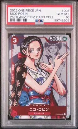 2022 ONE PIECE JPN 25TH ANNIVERSARY PREMIUM CARD COLL #008 NICO ROBIN PSA 10 - Image 1