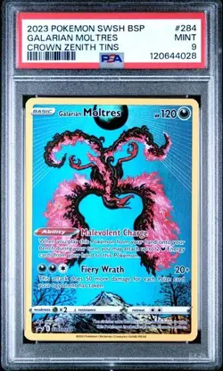 2023 POKEMON SWSH BLACK STAR PROMO CROWN ZENITH TIN #284 GALARIAN MOLTRES PSA 9 - Image 1