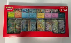 Pokemon TCG Costco Scarlet & Violet Prismatic Evolution 8 Tins With 8 Holo Pack - Image 1