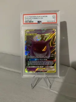 2019 POKEMON SUN & MOON TEAM UP #53 GENGAR & MIMIKYU GX PSA 7 - Image 1