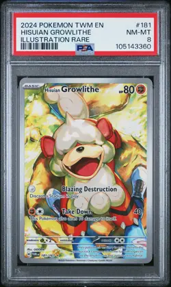 2024 POKEMON TWM EN-TWILIGHT MASQUERADE #181 HISUIAN GROWLITHE PSA 8 - Image 1
