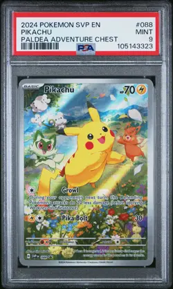 2024 POKEMON SVP EN-SV BLACK STAR PROMO PALDEA ADVENTURE CHEST PIKACHU PSA 9 - Image 1