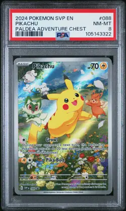 2024 POKEMON SVP EN-SV BLACK STAR PROMO PALDEA ADVENTURE CHEST PIKACHU PSA 8 - Image 1