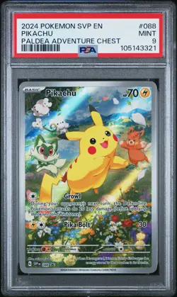 2024 POKEMON SVP EN-SV BLACK STAR PROMO PALDEA ADVENTURE CHEST PIKACHU PSA 9 - Image 1