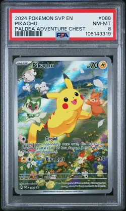 2024 POKEMON SVP EN-SV BLACK STAR PROMO PALDEA ADVENTURE CHEST PIKACHU PSA 8 - Image 1