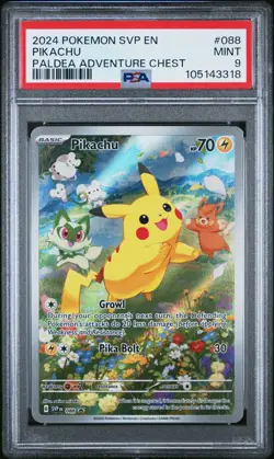 2024 POKEMON SVP EN-SV BLACK STAR PROMO PALDEA ADVENTURE CHEST PIKACHU PSA 9 - Image 1