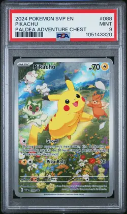 2024 POKEMON SVP EN-SV BLACK STAR PROMO PALDEA ADVENTURE CHEST PIKACHU PSA 9 - Image 1