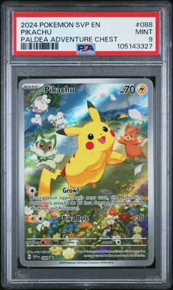 2024 POKEMON SVP EN-SV BLACK STAR PROMO PALDEA ADVENTURE CHEST PIKACHU PSA 9 - Image 1